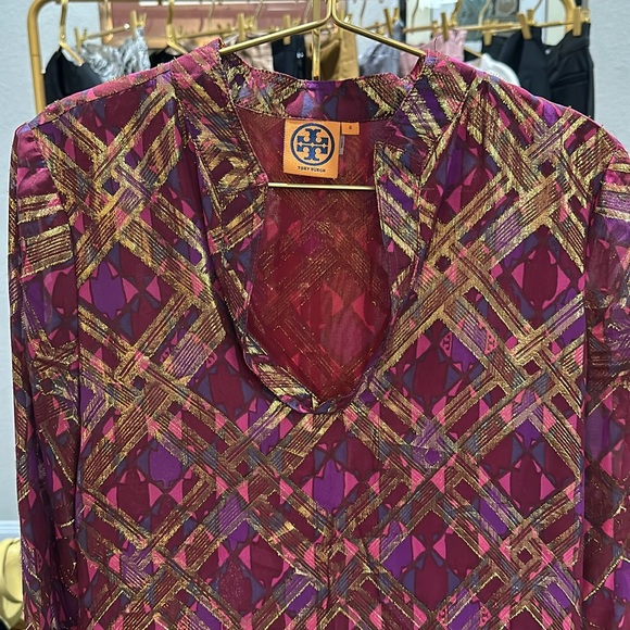 Tory Burch Lame Plaid Silk Chiffon Tunic - Picture 7 of 7
